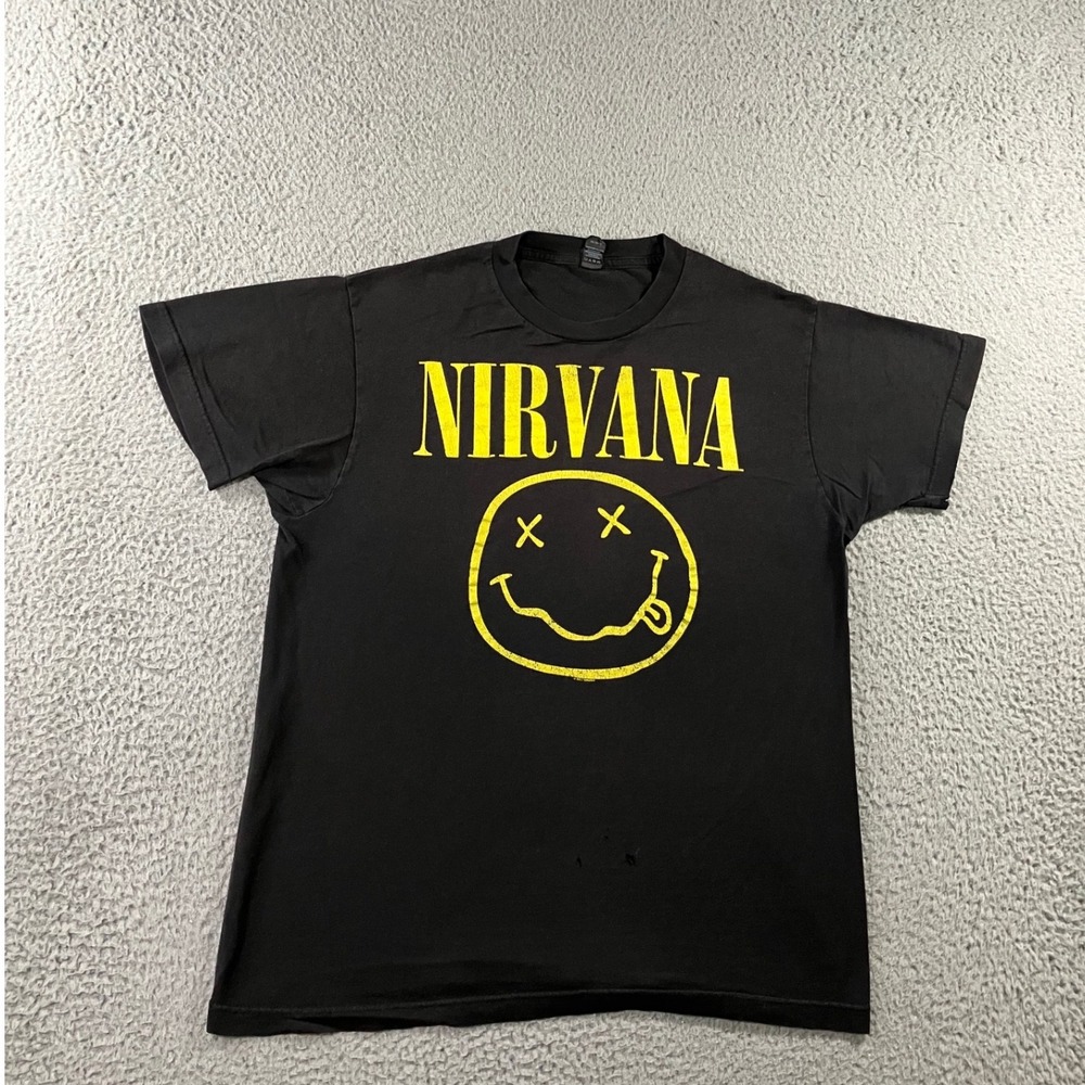 Tultex Nirvana Smiley Face T-Shirt Mens M Black‎ Graphic Grunge Rock Distressed